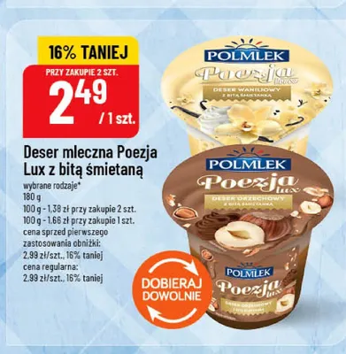 Deser mleczny Poezja Lux waniliowy z bitą śmietaną Polmlek promocja w POLOmarket