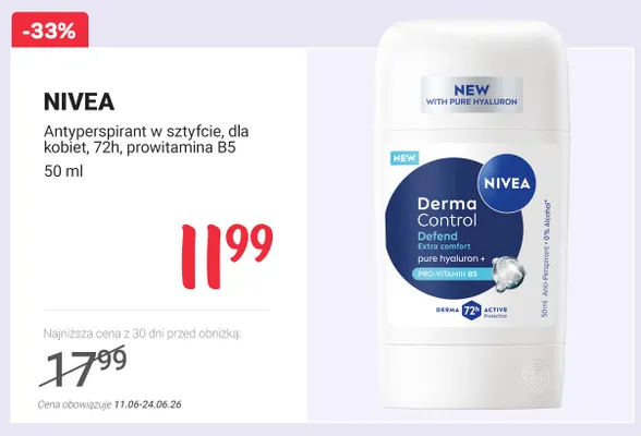 Antyperspirant w sztyfcie Nivea Derma Control Defend promocja w Rossmann