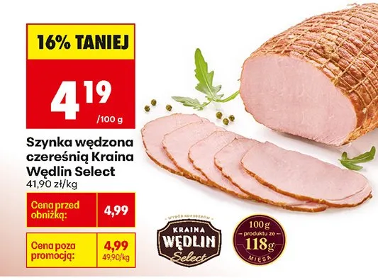 Szynka wędzona czereśnia Kraina Wedlin Select promocja w Biedronka