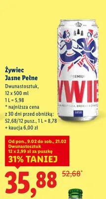 Piwo Żywiec Jasne Pełne promocja w Lidl