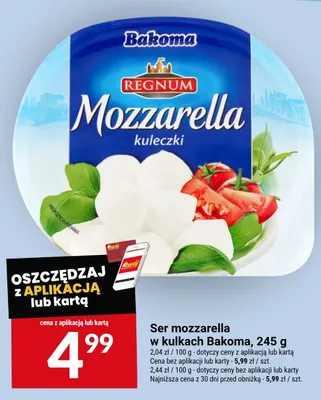 Ser mozzarella w kulkach Bakoma promocja w Twój Market