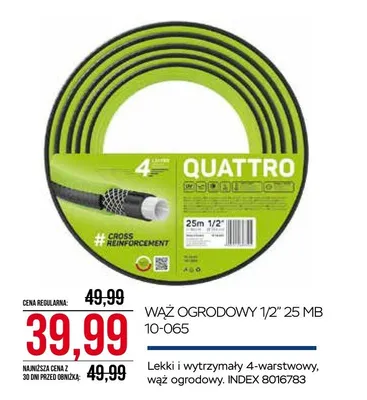 Wąż ogrodowy Quattro 1/2" 25m 10-065 promocja w Abra Meble
