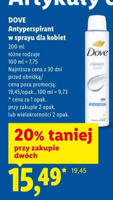 Antyperspirant w sprayu dla kobiet Dove classic fresh promocja w Lidl