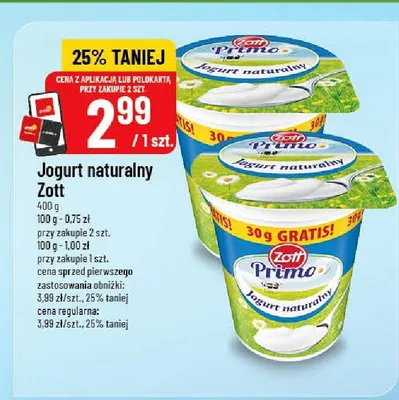 Jogurt naturalny Zott Primo promocja w POLOmarket