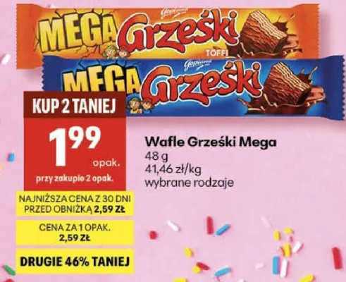 Wafle Grzeski Mega wybrane rodzaje promocja w Delikatesy Centrum