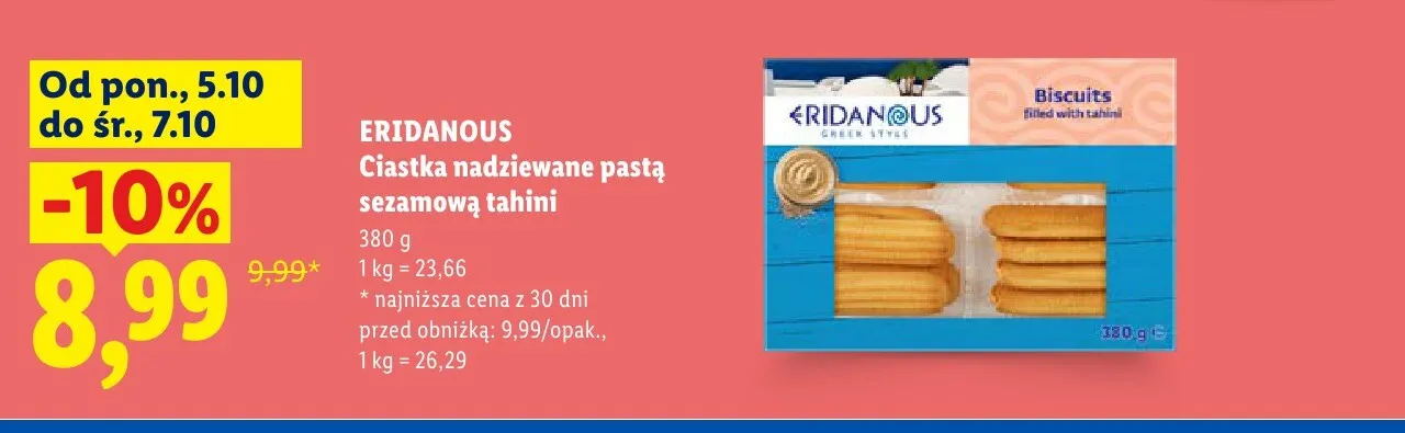 Ciastka nadziewane pastą sezamową tahini Eridanous promocja w Lidl