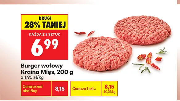 Burger wołowy Kraina Mięs promocja w Biedronka