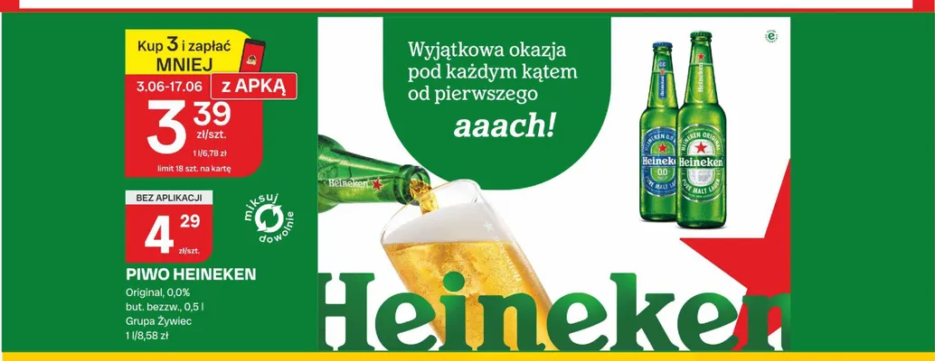 Piwo bezalkoholowe Heineken 0,0% promocja w Chorten