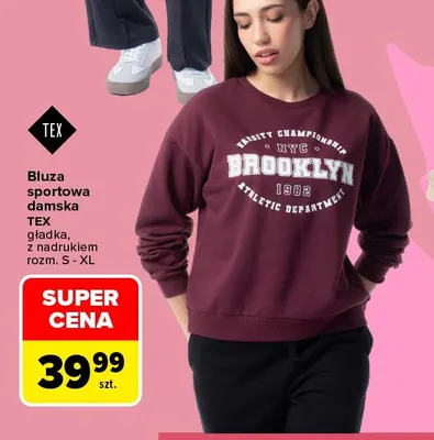 Bluza sportowa damska TEX z nadrukiem promocja w Carrefour