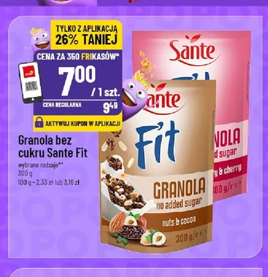 Granola bez cukru Sante Fit strawberry & cherry promocja w POLOmarket