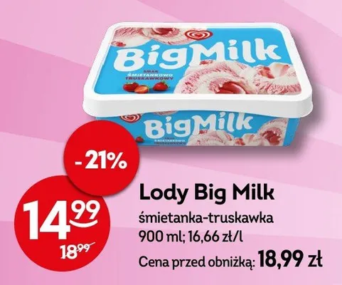 Lody Big Milk śmietanka-truskawka promocja w Żabka