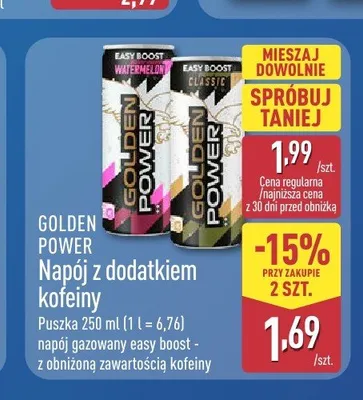 Napój z dodatkiem kofeiny Golden Power Classic promocja w Aldi