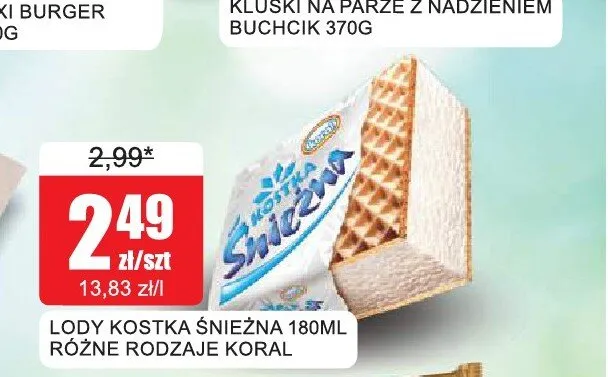Lody Kostka Śnieżna Koral promocja w Bingo