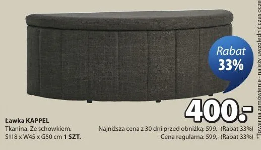 Ławka Kappel tkanina. Ze schowkiem promocja w Jysk
