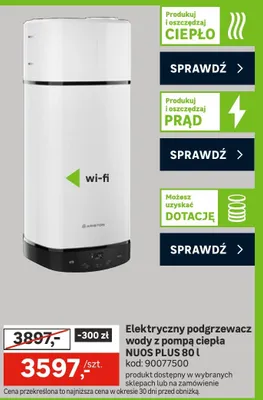 Elektryczny podgrzewacz wody z pompą ciepła NUOS PLUS 80l promocja w Leroy Merlin