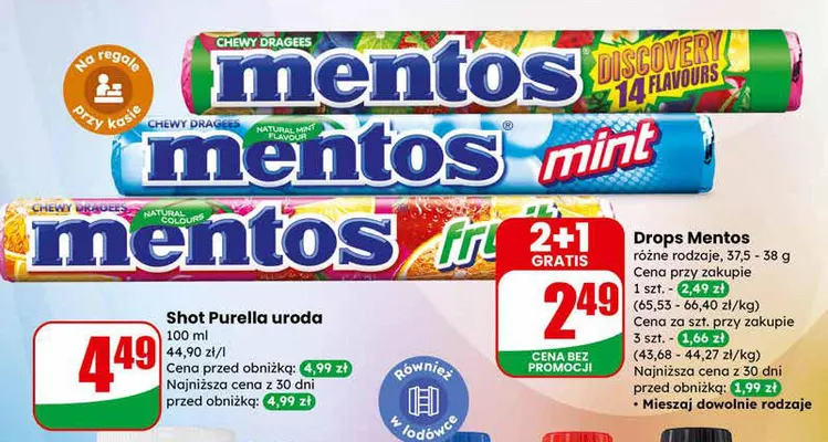 Drops Mentos różne rodzaje promocja w Dino