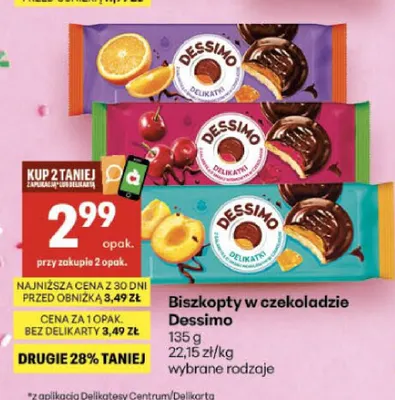 Biszkopty w czekoladzie Dessimo wiśniowe promocja w Delikatesy Centrum