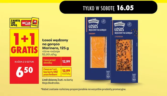 Łosoś wędzony na gorąco łagodny Marinero promocja w Biedronka