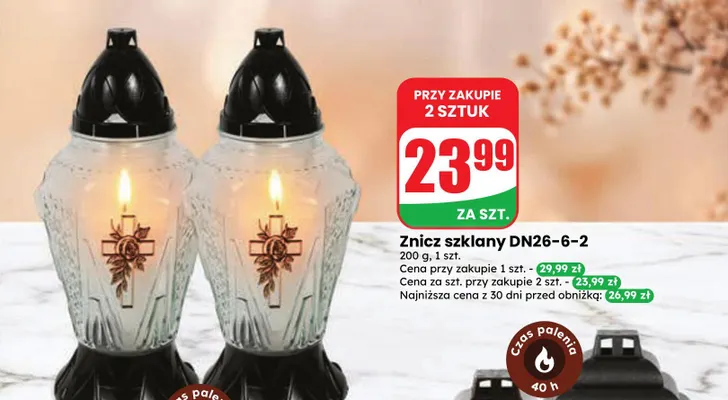 Znicz szklany DN26-6-2 promocja w Dino