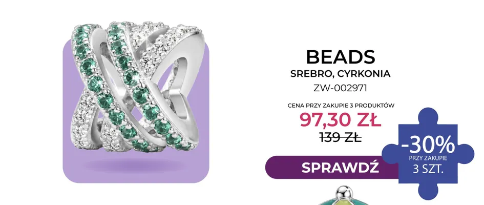 Beads srebro cyrkonia ZW-002971 Briju promocja w Briju