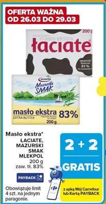 Masło ekstra Łaciate, Mazurski Smak, Mlekpol promocja w Carrefour Express