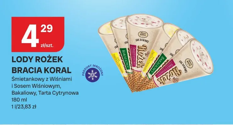 Lody rożek Bracia Koral śmietankowy z wiśniami i sosem wiśniowym promocja w Chorten