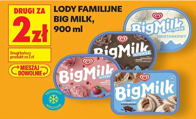 Lody familijne Big Milk 900 ml DRUGIE ZA 2 ZŁ promocja w Biedronka