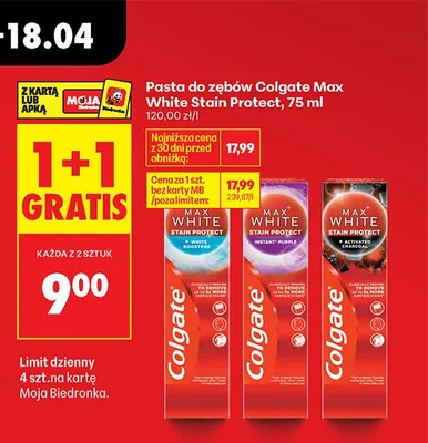 Pasta do zębów Max White Stain Protect, różne rodzaje 1+1 GRATIS promocja w Biedronka