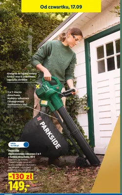 Akumulatorowy odkurzacz 3 w 1 z funkcją dmuchawy 40V Parkside promocja w Lidl
