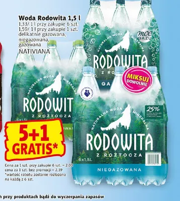 Woda niegazowana Rodowita promocja w Prim Market