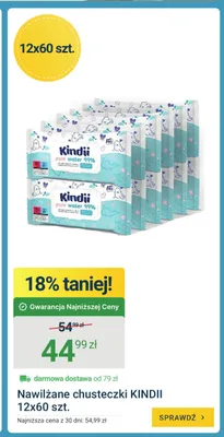 Nawilżane chusteczki Kindii 12-pak 60 szt promocja w ERLI