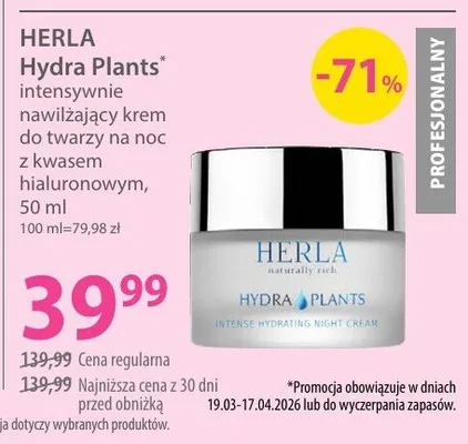 Intensywnie nawilżający krem do twarzy na noc z kwasem hialuronowym Hydra Plants promocja w Hebe