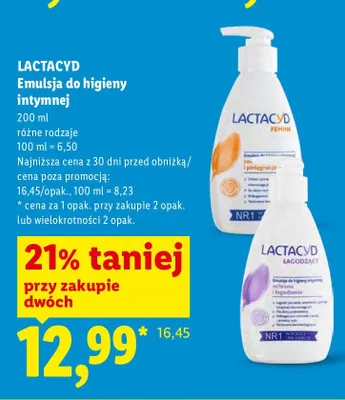 Emulsja do higieny intymnej Lactacyd Łagodzący promocja w Lidl