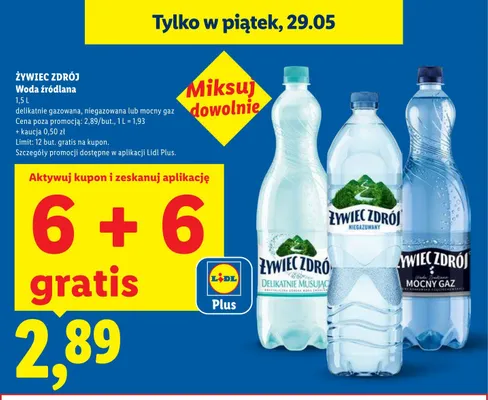 Woda źródlana Żywiec Zdrój delikatnie gazowana promocja w Lidl