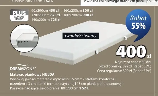 Materac piankowy Dreamzone HULDA promocja w Jysk