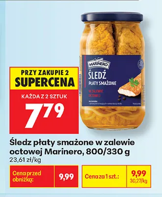 Śledź płaty smażone w zalewie octowej Marinero promocja w Biedronka