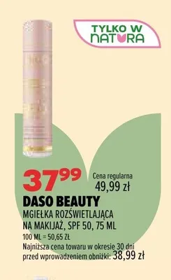 Mgiełka rozświetlająca na makijaż Daso Beauty SPF 50 promocja w Drogerie Natura