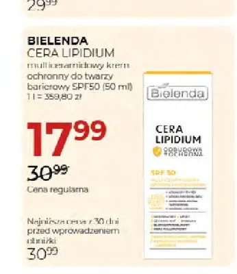 Multiceramidowy krem ochronny do twarzy barierowy SPF50 Cera Lipidium Bielenda promocja w Drogerie Jawa