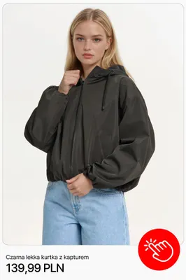 Czarna lekka kurtka z kapturem Cropp promocja w Cropp