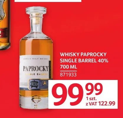 Whisky Paprocky Single Barrel 40% promocja w Selgros