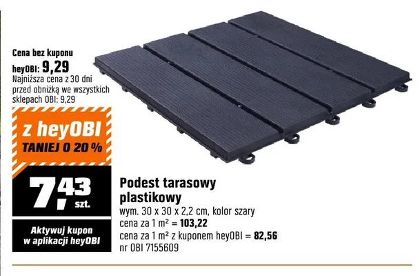 Podest tarasowy plastikowy kolor szary 30x30x2,2cm promocja w OBI