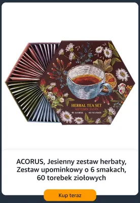 Jesienny zestaw herbaty zestaw upominkowy o 6 smakach 60 torebek ziołowych Acorus promocja w Amazon