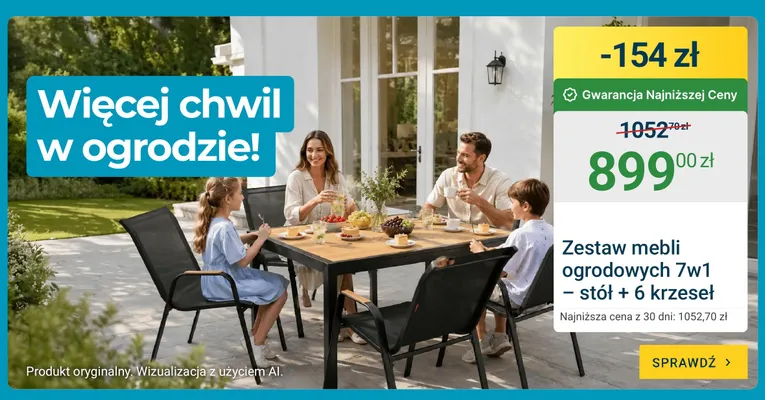 Zestaw mebli ogrodowych 7w1 stół + 6 krzeseł promocja w ERLI