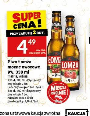 Piwo Łomża mocne owocowe malina 9% promocja w Twój Market