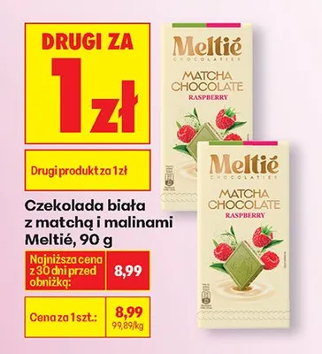 Czekolada biała z matchą i malinami Meltié promocja w Biedronka