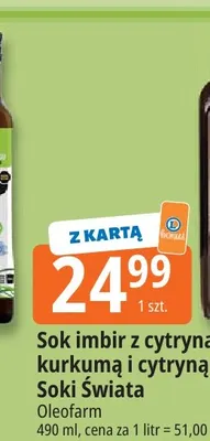 Sok imbir z cytryną Soki Świata promocja w Leclerc