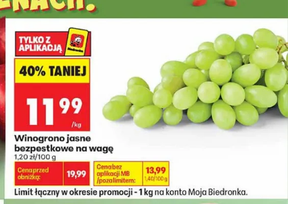 Winogrono jasne bezpestkowe na wagę promocja w Biedronka
