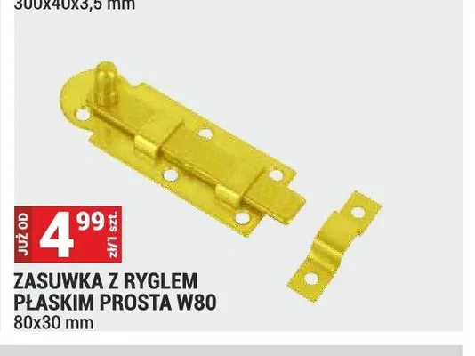 Zasuwka z ryglem płaskim prosta W80 80x30 mm promocja w Merkury Market