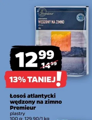 Łosoś atlantycki wędzony na zimno w plastrach Premieur promocja w Netto