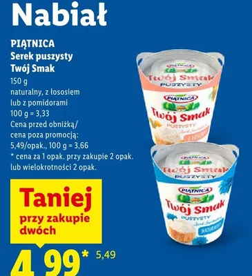 Serek puszysty Twój Smak z łososiem Piątnica promocja w Lidl